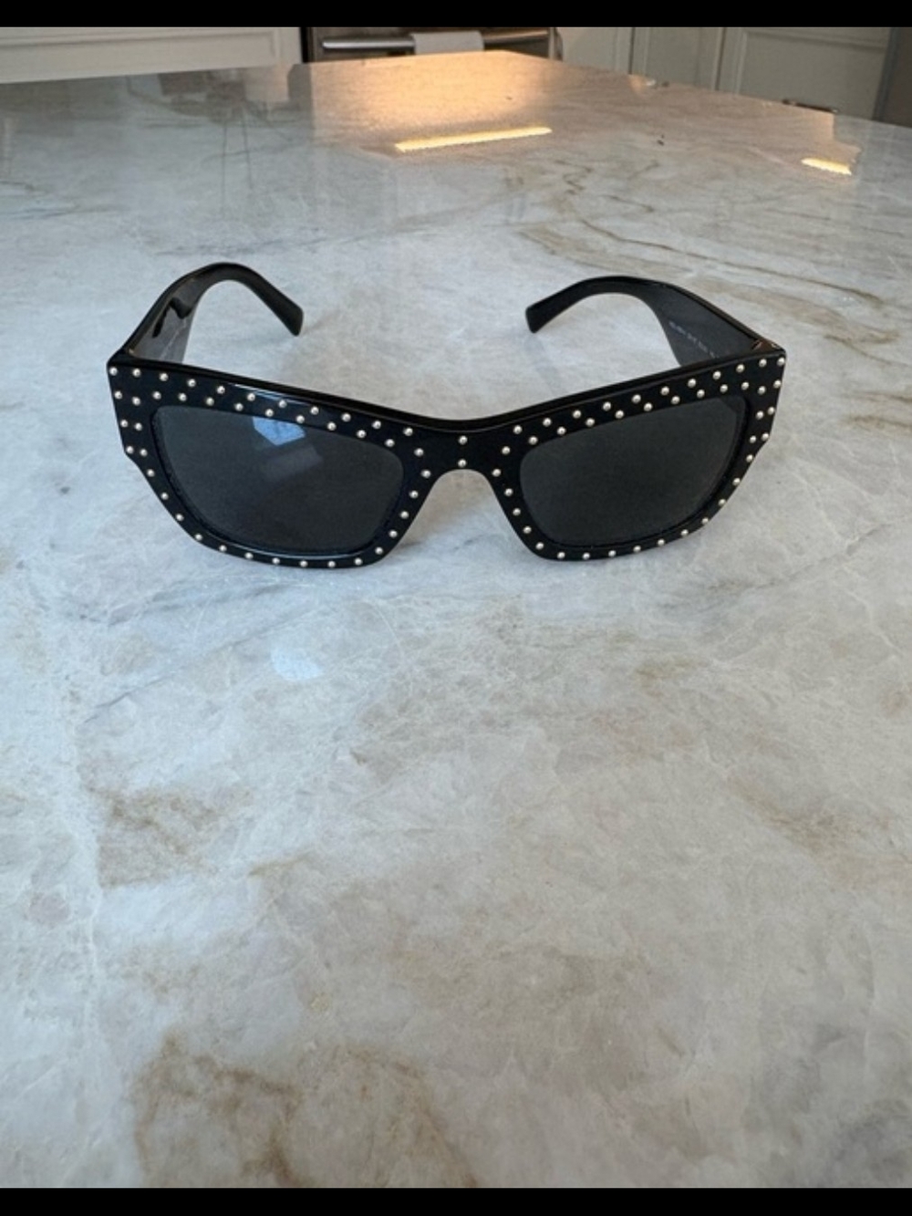 Versace  Autentic Black Stud-Trim Cathedral Sunglasses